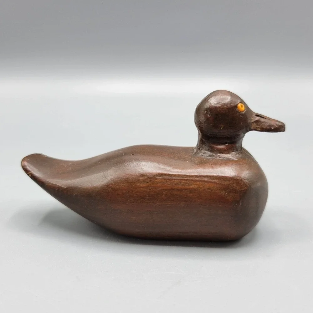 Vintage Hand Carved Wooden Duck Figurine Signed Larson 1978 1.75